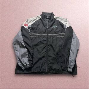 Vtg Carolina Panthers Jacket Mens Large Black Grey Windbreaker NFL Outdoors 90s